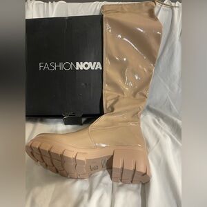Fashion Nova Beige Over The Knee Boots With Chunky Heel Size 8.5
